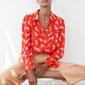 Anthropologie Margaret Jeane Daydream Tiger Button Up Blouse size 4 New